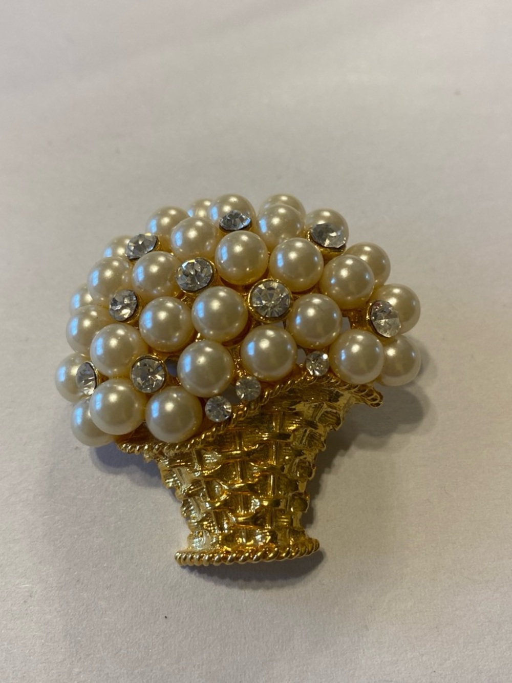 Gold Pearl & Crystal Basket Brooch - Elegant Women’s Jewelry